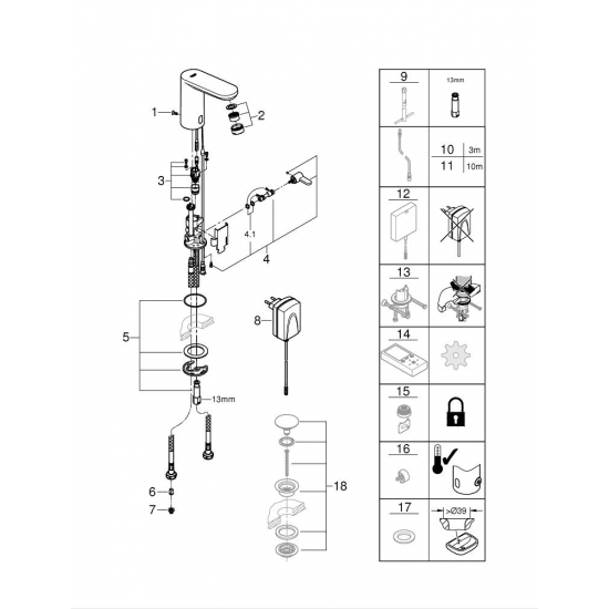 Смеситель для раковины GROHE Eurosmart Cosmopolitan E 36325001 сенсорный, хром