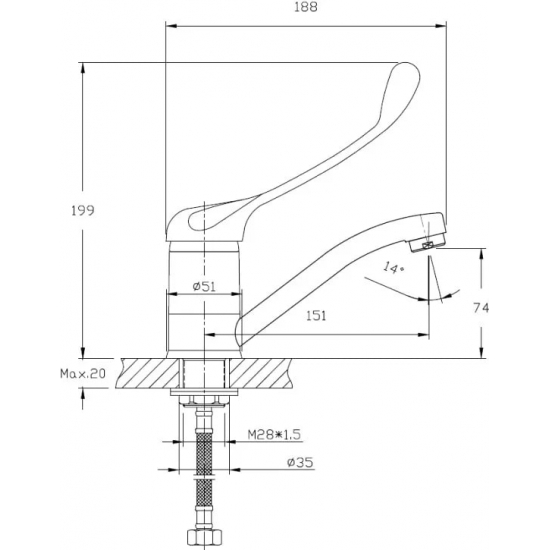 Смеситель для раковины HAIBA HB4554-2 для медицинских учреждений