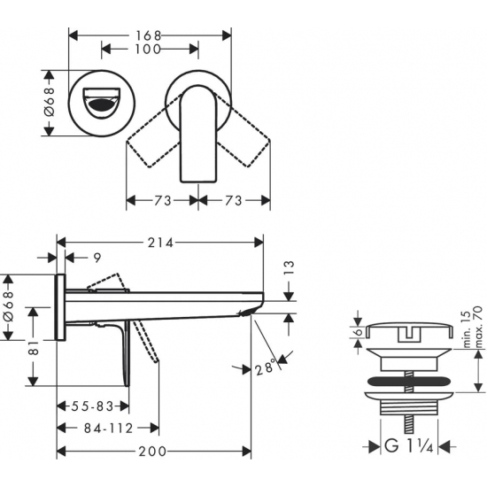 Смеситель для раковины HANSGROHE Rebris E 72568670 С ВНУТРЕННЕЙ ЧАСТЬЮ чёрный матовый