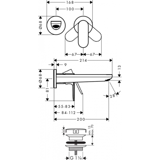 Смеситель для раковины HANSGROHE Rebris S 72528670 С ВНУТРЕННЕЙ ЧАСТЬЮ чёрный матовый