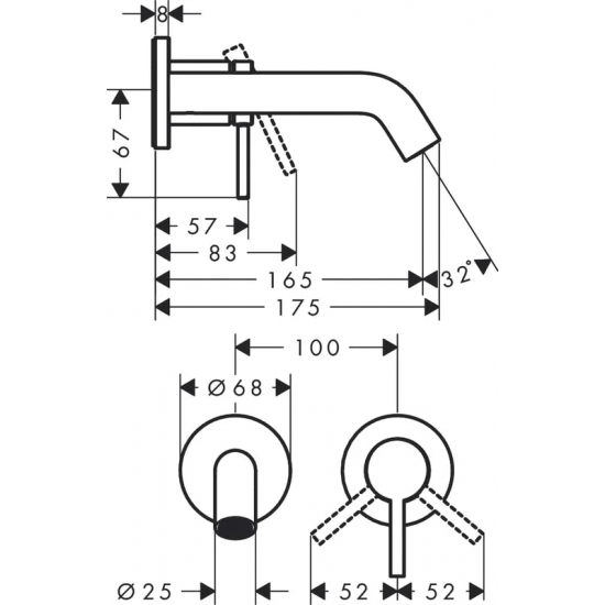 Смеситель для раковины HANSGROHE Tecturis S 73350700 С ВНУТРЕННЕЙ ЧАСТЬЮ матовый белый