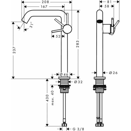 Смеситель для раковины HANSGROHE Tecturis S Fine 240 CoolStart 73370670 матовый чёрный