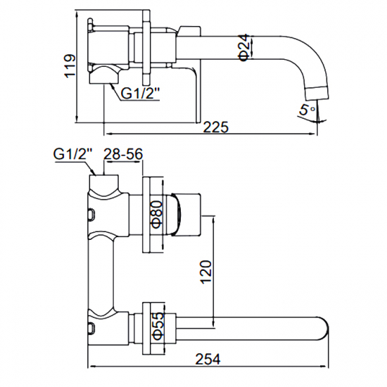 Смеситель для раковины LEDEME L1003-1 настенный, хром