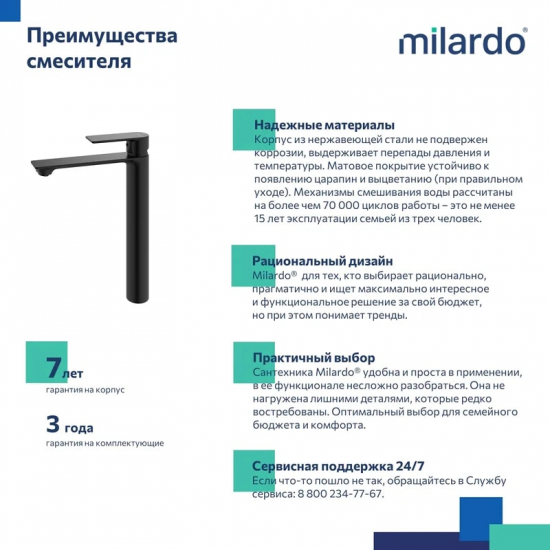 Смеситель для раковины MILARDO Maze MAZBL01M01 матовый чёрный