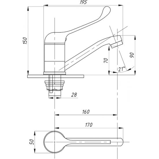 Смеситель для раковины ПРОФСАН Медик ПСМ-215-055 для медицинских учреждений, хром