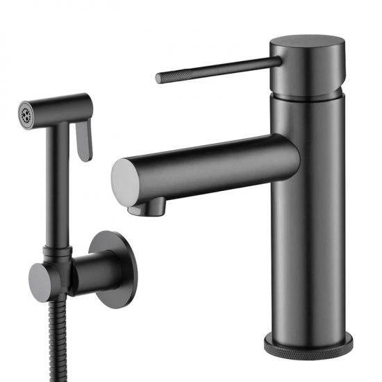 Смеситель для раковины TIMO Saona 2360/18G с гигиеническим душем, чёрное золото