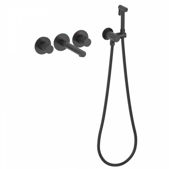 Смеситель для раковины TIMO Saona 2383/03SM с гигиеническим душем, С ВНУТРЕННЕЙ ЧАСТЬЮ чёрный