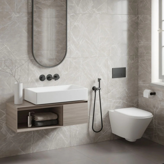 Смеситель для раковины TIMO Saona 2383/03SM с гигиеническим душем, С ВНУТРЕННЕЙ ЧАСТЬЮ чёрный