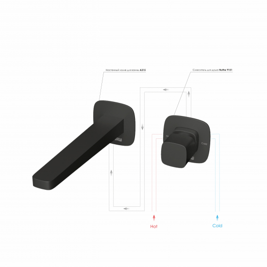 Смеситель для раковины WASSERKRAFT Nuthe A9151.315 С ВНУТРЕННЕЙ ЧАСТЬЮ чёрный