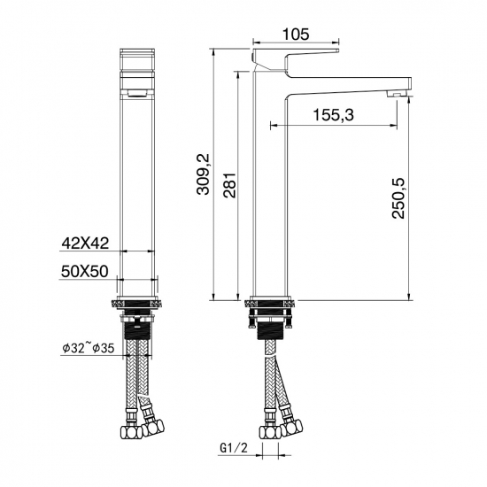 Смеситель для раковины WONZON & WOGHAND Cube 2.0 WW-88019068-BG брашированное золото