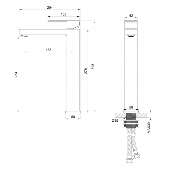 Смеситель для раковины WONZON & WOGHAND Cube WW-88239016-MB чёрный матовый