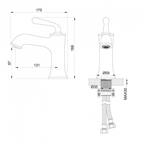 Смеситель для раковины WONZON & WOGHAND Steam WW-88139008-BGM тёмный графит