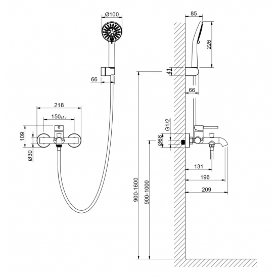 Смеситель для ванны AQUATEK Европа AQ1349MB матовый чёрный