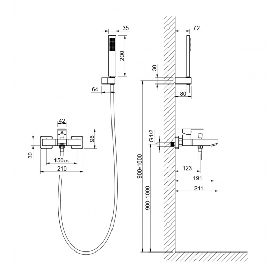 Смеситель для ванны AQUATEK Либра AQ1649MB матовый чёрный