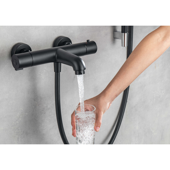 Смеситель для ванны AQUATEK Вега AQ1043MB с термостатом, матовый чёрный