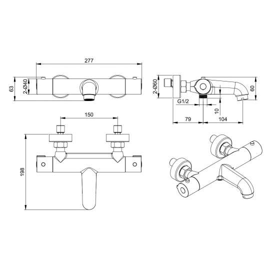 Смеситель для ванны AQUATEK Вега AQ1043MB с термостатом, матовый чёрный