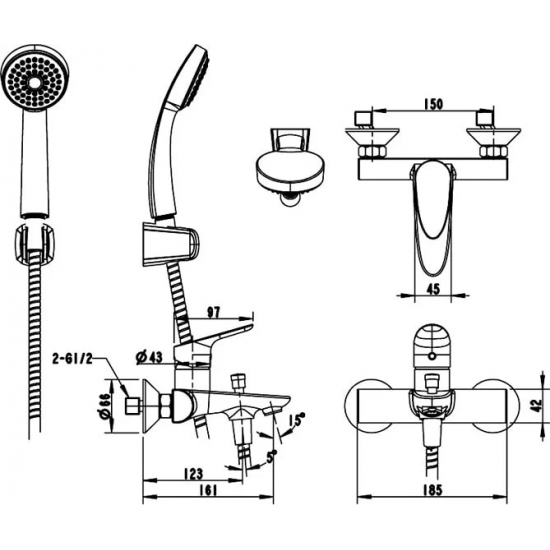 Смеситель для ванны BRAVAT Drop F64898C-B хром