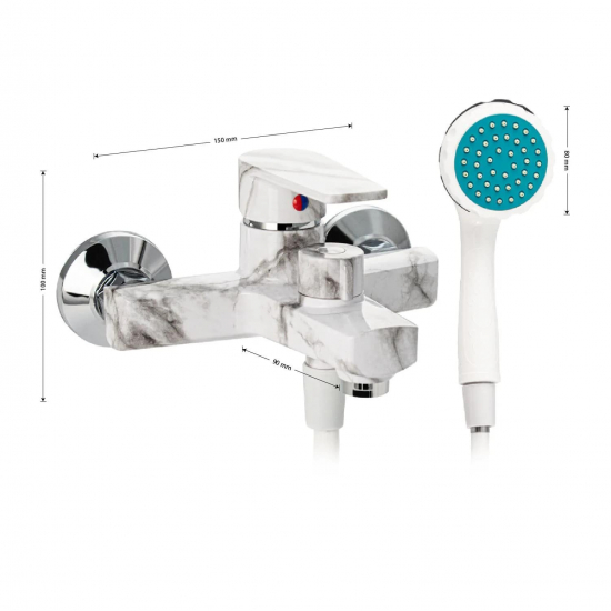Смеситель для ванны BRIMIX 586 из пластика АБС, белый мрамор