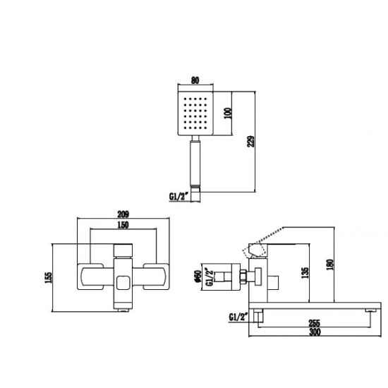 Смеситель для ванны FMARK FS8124H из нержавеющей стали, чёрный