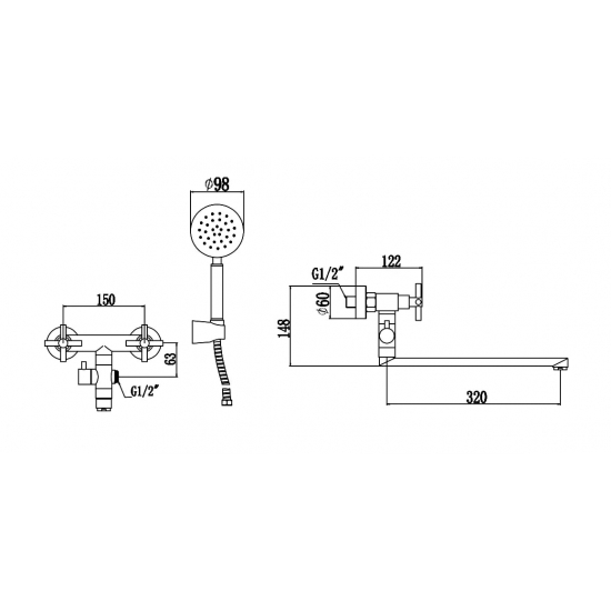 Смеситель для ванны FMARK FS8424H из нержавеющей стали, чёрный