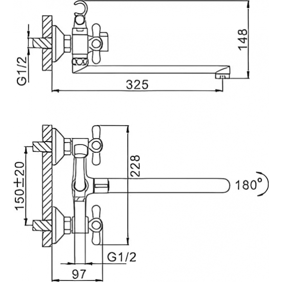 Смеситель для ванны FRAP H25 F2225 хром