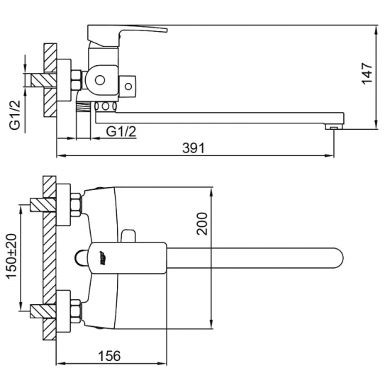 Смеситель для ванны FRUD R22152 чёрный