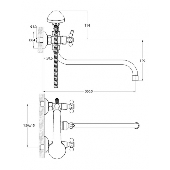 Смеситель для ванны GLAUF QFR7-A722 хром