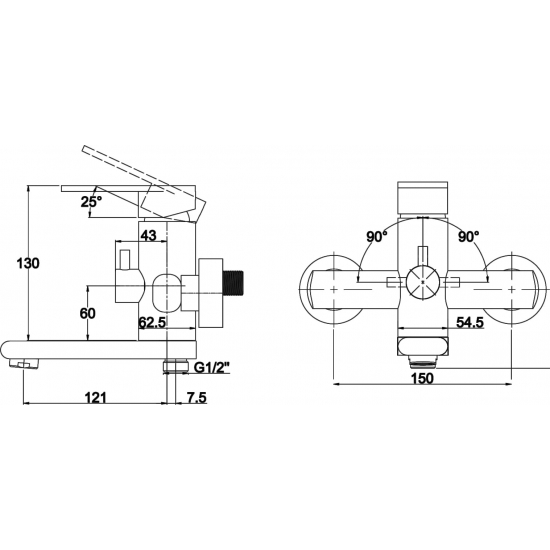 Смеситель для ванны KAISER Arena 33022 хром