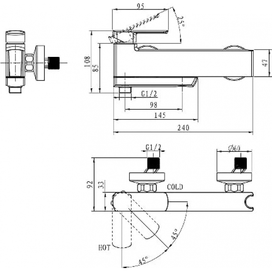 Смеситель для ванны KAISER Saga 53022 хром