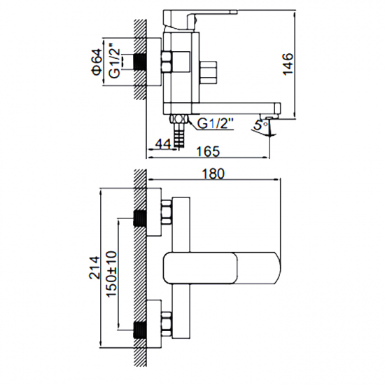 Смеситель для ванны LEDEME H33B L3233B чёрный