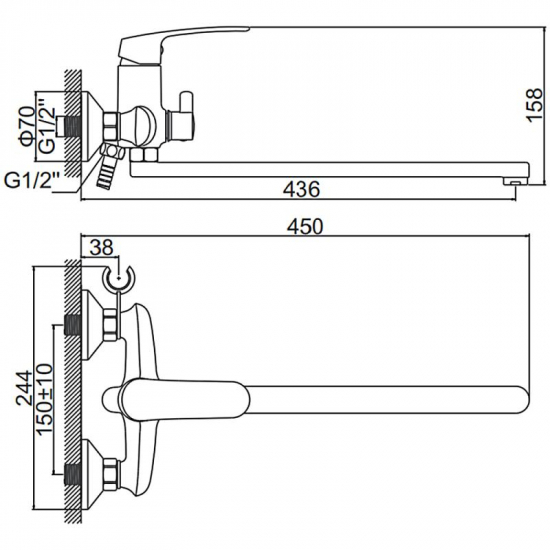Смеситель для ванны LEDEME H72 L2272 хром