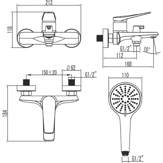Смеситель для ванны LEMARK Bronx LM3714BL чёрный