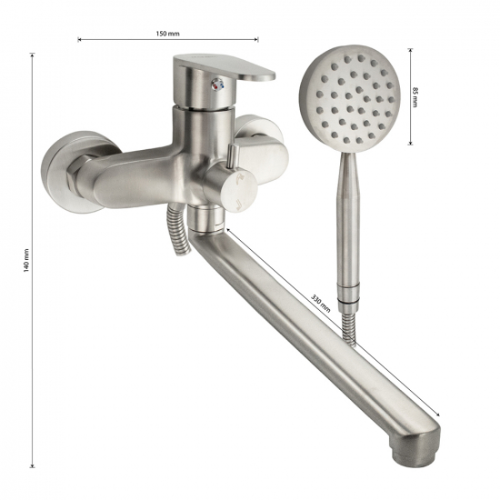 Смеситель для ванны MAGNUS М9241 из нержавеющей стали, сатин