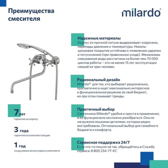 Смеситель для ванны MILARDO Duplex DUPSB02M10 хром