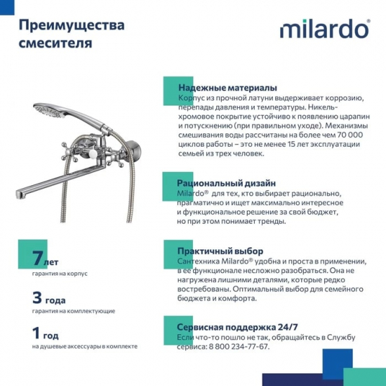 Смеситель для ванны MILARDO Duplex DUPSBL2M10 хром