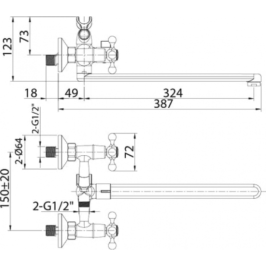 Смеситель для ванны MILARDO Duplex DUPSBL2M10 хром