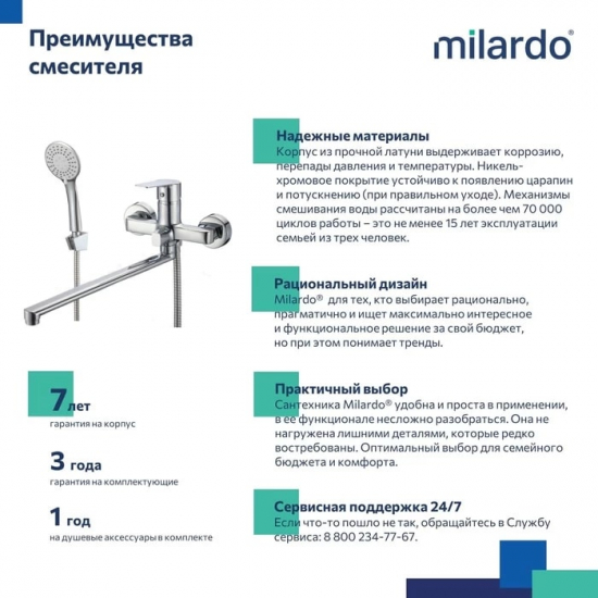 Смеситель для ванны MILARDO Helic HELSB02M10 хром