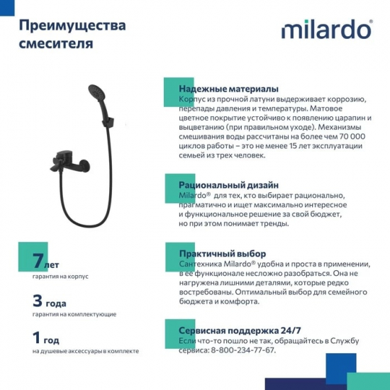 Смеситель для ванны MILARDO Rora RORBL00M02 чёрный матовый