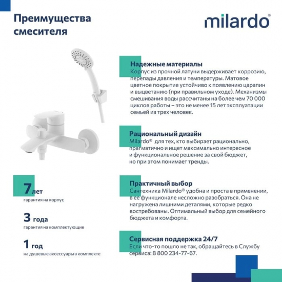 Смеситель для ванны MILARDO Rora RORWT00M02 белый