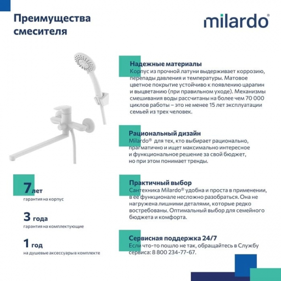 Смеситель для ванны MILARDO Rora RORWT00M10 белый