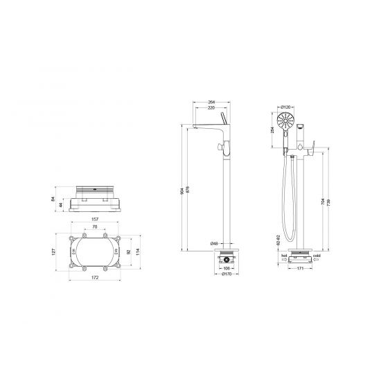 Смеситель для ванны напольный AQUATEK Бетта AQ1145CR С ВНУТРЕННЕЙ ЧАСТЬЮ, хром