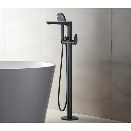 Смеситель для ванны напольный AQUATEK Бетта AQ1145MB С ВНУТРЕННЕЙ ЧАСТЬЮ, матовый чёрный