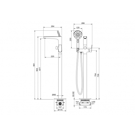 Смеситель для ванны напольный AQUATEK Бетта AQ1145MB С ВНУТРЕННЕЙ ЧАСТЬЮ, матовый чёрный