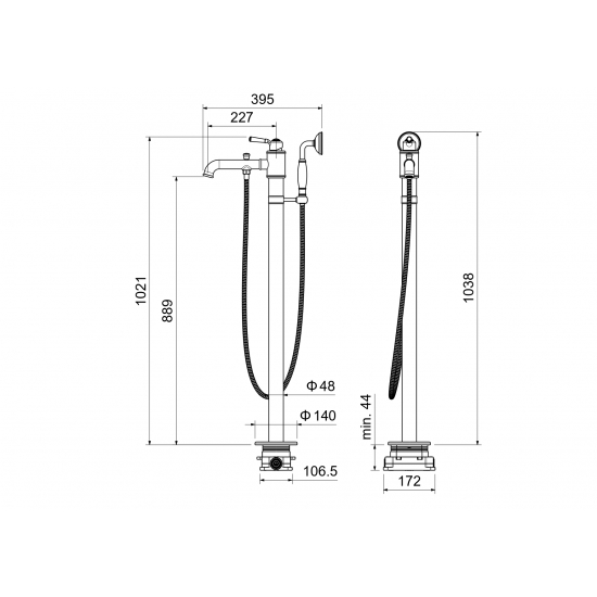 Смеситель для ванны напольный AQUATEK Классик AQ1545CR С ВНУТРЕННЕЙ ЧАСТЬЮ, хром