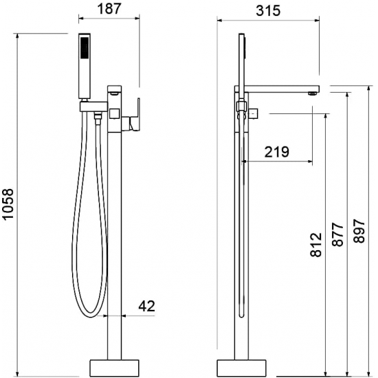 Смеситель для ванны напольный AQUATEK Либра AQ1645MB С ВНУТРЕННЕЙ ЧАСТЬЮ, матовый чёрный