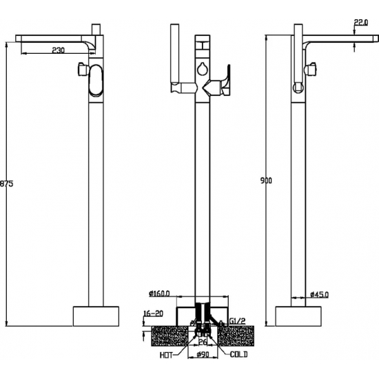 Смеситель для ванны напольный BOHEME Spectre 459-MG матовое золото