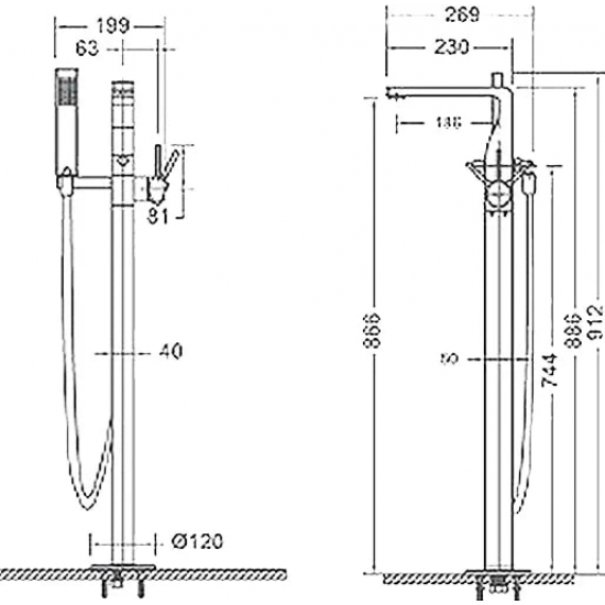 Смеситель для ванны напольный BRAVAT Arc F66061K-B3-ENG матовый чёрный 