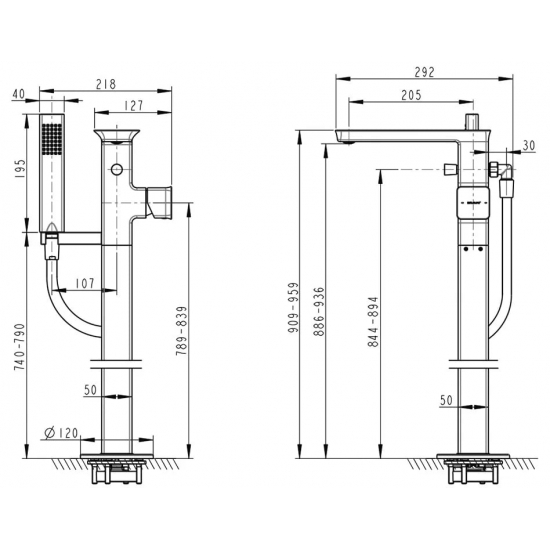 Смеситель для ванны напольный BRAVAT Phillis F656101C-B3-ENG хром