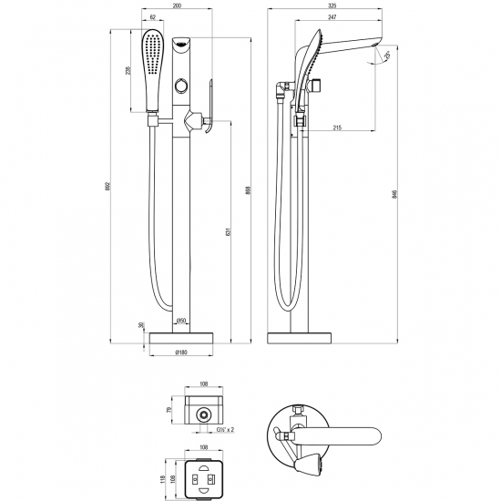 Смеситель для ванны напольный LEMARK Melange LM4944CW хром/белый