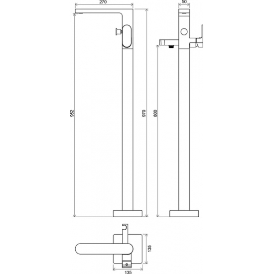 Смеситель для ванны напольный RAVAK Chrome CR 080.00 С ВНУТРЕННЕЙ ЧАСТЬЮ хром